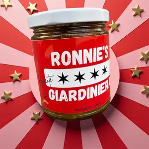 Ronnie's Rovente (Hot) Giardiniera, 9oz (Chicago Italian Condiment Made with Peppers, Vegetables, Spices, and Extra Virgin Olive Oil)