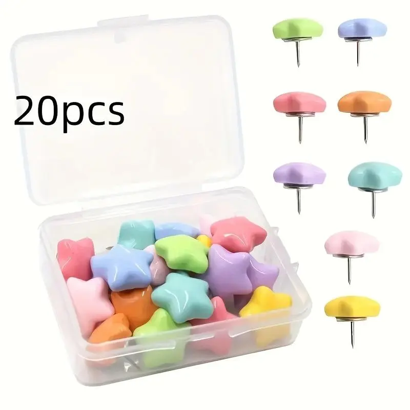 20 Star-Shaped Abs Plastic Durable Material Push Pins, Multi-Color Star Design Thumbtacks for Whiteboards, Photo Walls, Notice Boards, Office Supplies, School & Home Decor, Versatile Usage