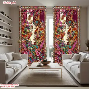 2D Flat 2Pcs bohemian floral bird print window curtains, home decoration curtain, decorative pole hung semi blackout for living room, bedroom, patio, home decor, treatment, colorful artistic drapes.