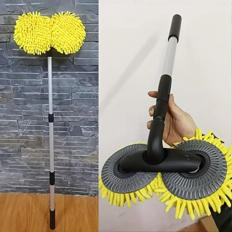 Microfiber Car Washing Kit with Extended Reach Long-Handle Chenille Fibers Double Brush Head Mop, Mitt, Sponge & Duster – Automotive Car Cleaning Tool Supplies