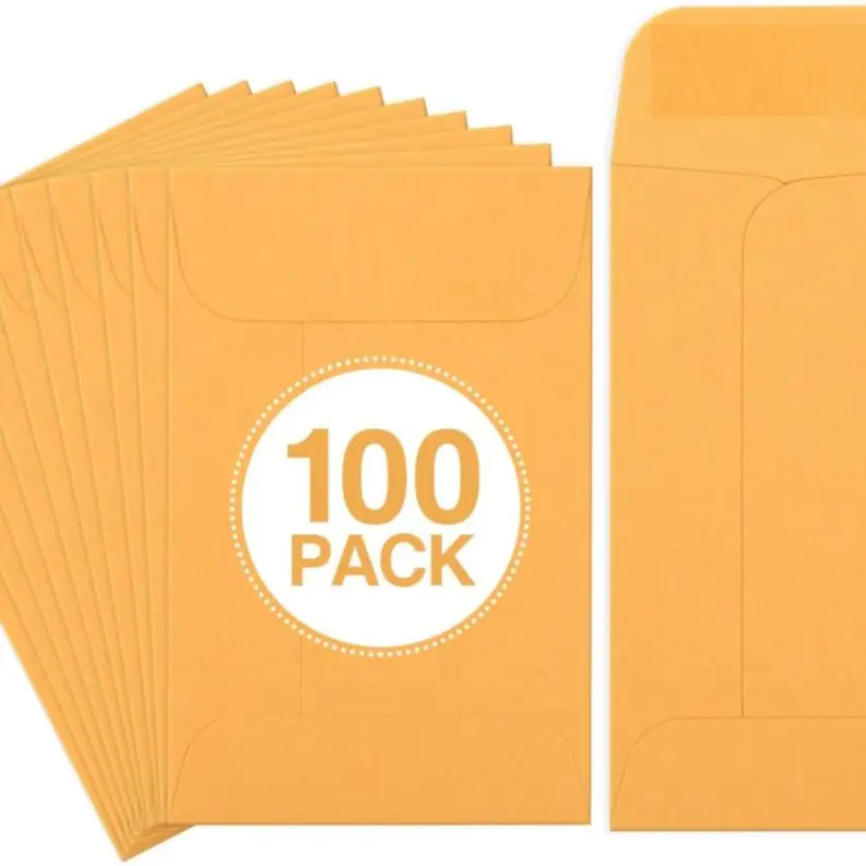 Coin Envelopes 100 PCS 2.25x 3.5" Brown Small Parts Envelope with Gummed Flap Kraft Seed Envelopes Garden