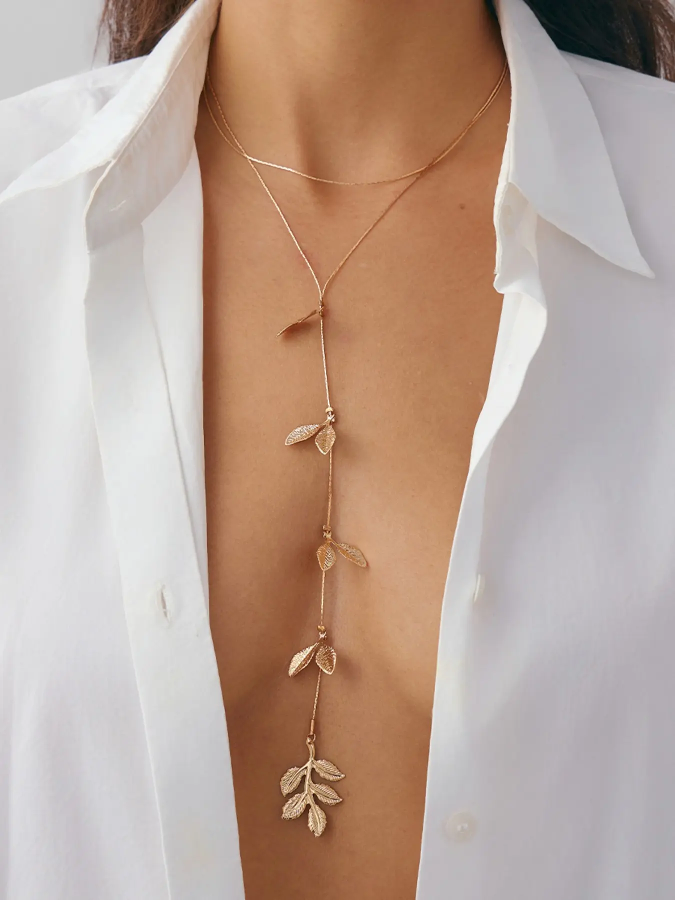 Vintage Simple Multi-Layer Gold Wire Chain Leaf Fringe Pendant Y-Shape Dangling Charms Necklace, Clavicle Chain, Women's Daily Party Jewelry Gift, Fashion Jewelry Party