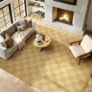 BESTSWEETIE Washable Rug for Living Room Handmade Rugs Low Pile Soft Checkerboard Pattern Reversible Area Rug with Short Fringe Throw Carpet for Bedroom Office Dining Room Home Decor