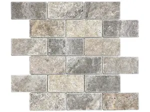 2 X 4 In Brick Silver Ash Tumbled Travertine Mosaic