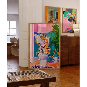Tiger Poster, Maximalist Bathroom Wall Art, Trendy Toilet Decor, Dopamine Decor, Pink Kitsch Aesthetic, Tiger On Toilet, Preppy Wall Art,Art prints unframed.