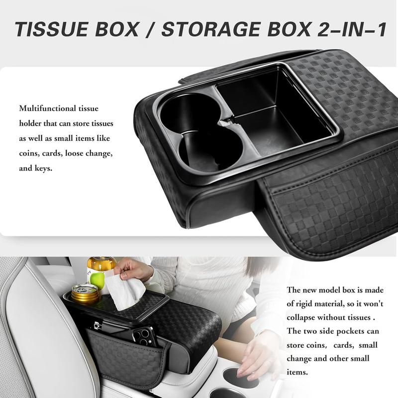 Leather Center Console Cover with Cup Holder,Booster Arm Rest Cover for Car Middle Console Cover,Fit For Nissan /Honda /Accord/Civic /CRV /Hrv /Kia /Sorento /Toyota /Corolla /4Runner /Camry /Hyundai /Mazda