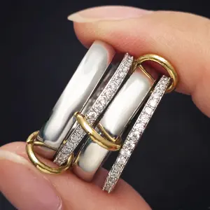 4pcs/set Spinelli Kilcollin Ring Stainless Steel Micro Paved CZ White Gold Color Stackable Rings For Women Fashion Jewelrly