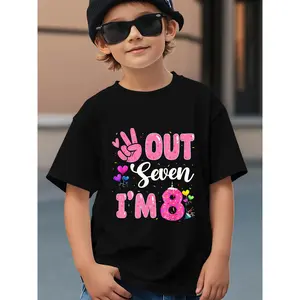 a Peace Out Seven I'm 8 Doughnut Happy 8th Birthday Girl Boys Girls T-ShirtKids Boys Girls Trendy Cotton Tops Short Sleeve, Street Style Short Sleeve Tee, Comfort Tee, Casual Summer Tee, Must-have Fashionable Tee