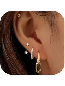 FIOROYAL Small Gold Filled Hoop Earrings Sets for Multiple Piercing Dainty Cartilage Earring Hypoallergenic Dangle Huggie Earrings for Women Flat Back Stud Earring 20G