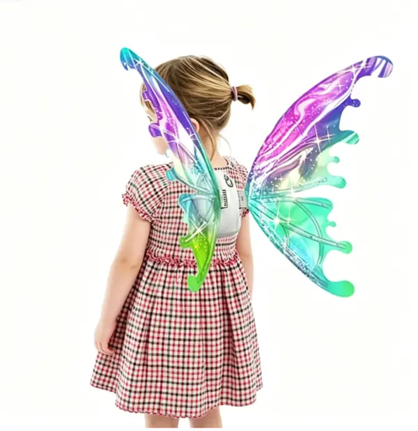 Electric Moving LED Rainbow Fairy Butterfly Wings for Girls, Light Up Glowing Angel Elf Wings Costume Accessory, Kids Birthday Christmas Halloween Cosplay Party Photo Prop,