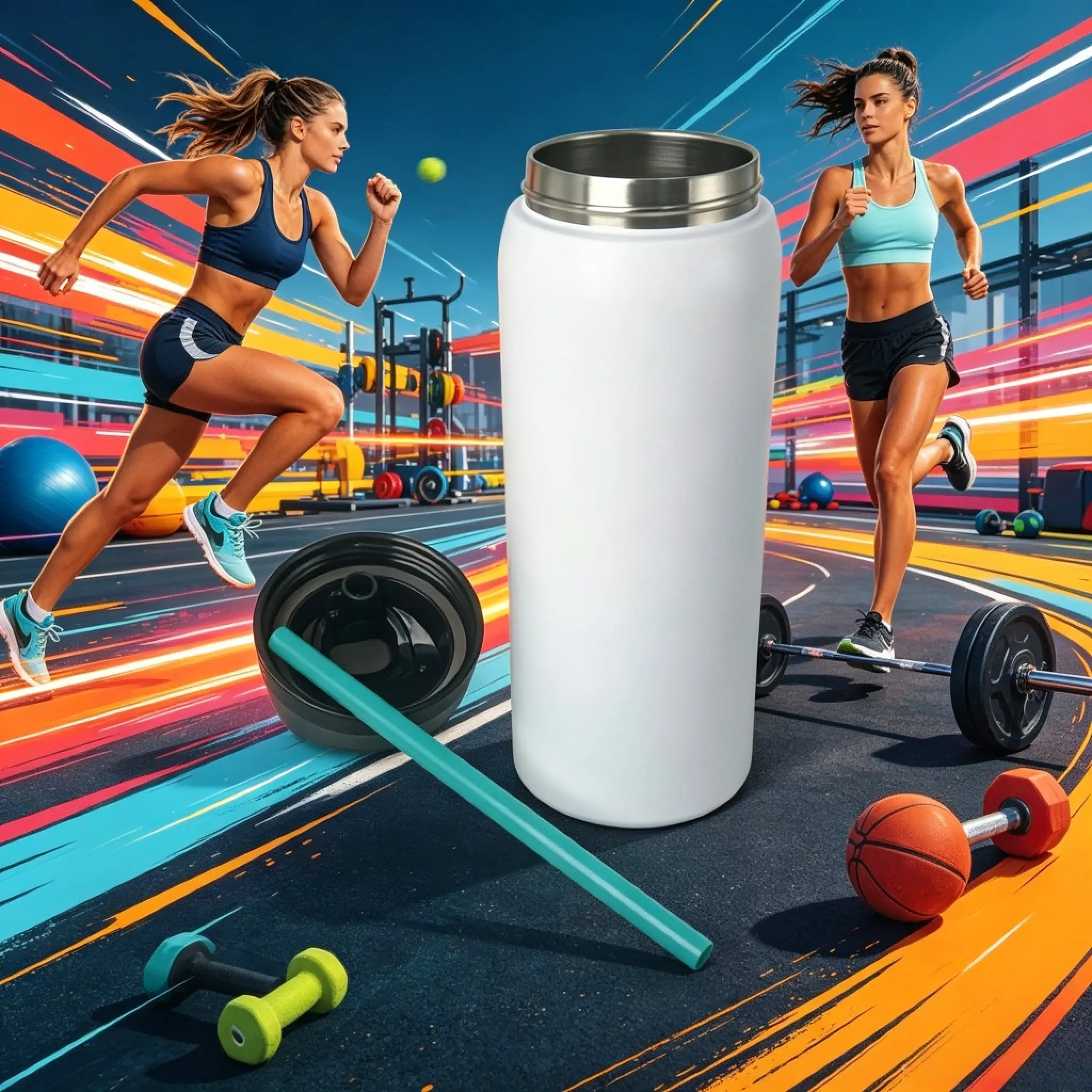 32oz (945ML) Modern White Portable Vacuum Flask Tumbler, Double Layer Insulated Stainless Steel Leakproof Bottle with FreeSip Straw, 24H Heat/Cold Retention for Water, Coffee, Camping/Work Use