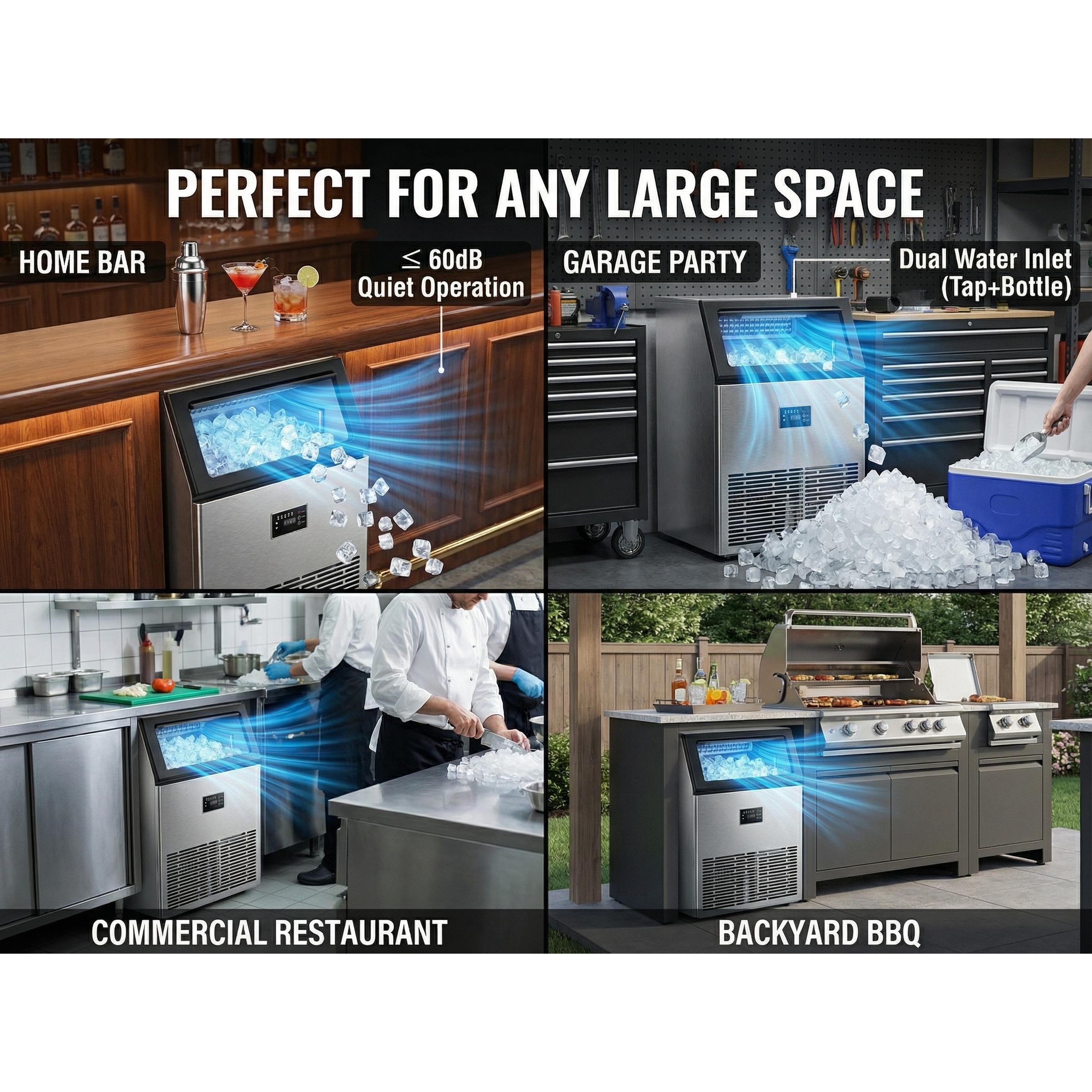 [Dual Water Inlet] Commercial Ice Maker Machine 100LBS/24H, Stainless Steel Under Counter Ice Machine with 40LBS Large Storage Bin, 15-Min Fast Ice, Auto Self-Cleaning for Home & Business
