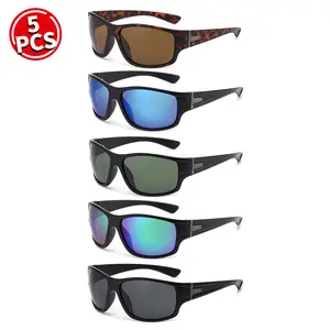 Five pairs of unisex sporty rectangular sunglasses - gradient plastic lenses, UV protection, stylish glasses, suitable for daily commutes, outdoor activities, and summery looks.
