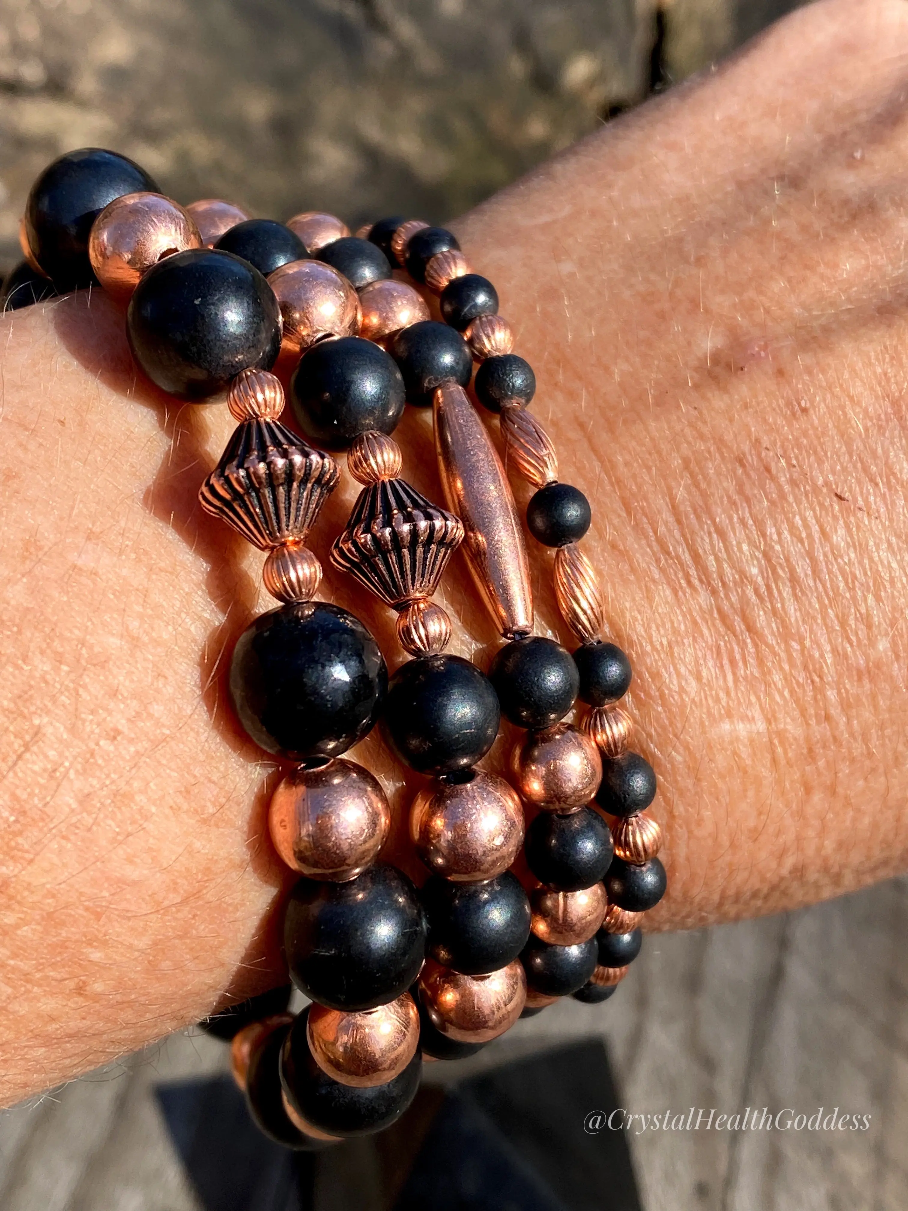 Shungite Bracelet Collection with Genuine Copper Beads - 4 Designs Available - EMR Protection - Top Quality Natural Stones