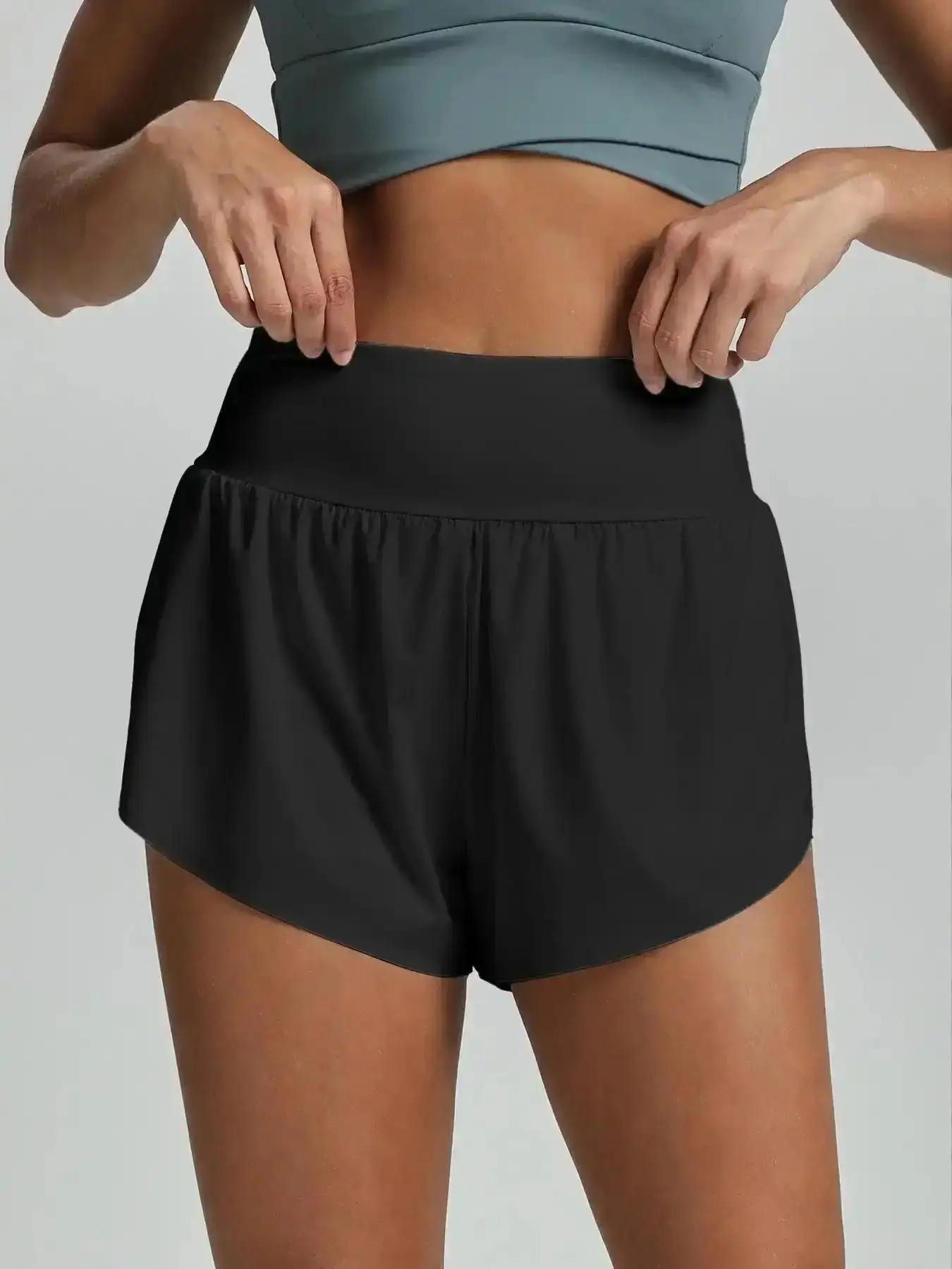 Ice Fabric Quick Dry High Waist Yoga Shorts for Women, Lightweight Summer Fitness Shorts with Built-in Liner, Non-See-Through Design, High Stretch Shorts, Stretchy Knitwear Casual Dress Relaxed Fit Straight Leg