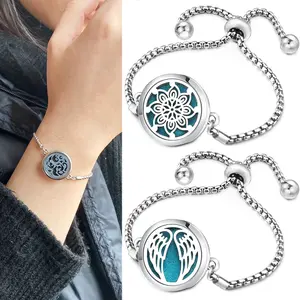 Angel Wings Aromatherapy Bracelet Stainless Steel Essential Oil Perfume Box Magnetic Retractable Couple Bracelet