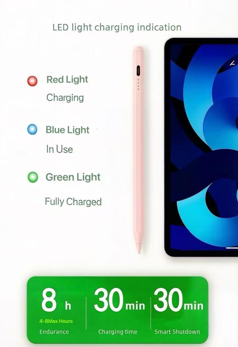 Stylus for iPad Fast Charging Tilt Sensor Anti-Mistouch Compatible with iPad 11 10 9 8 7th Gen Air 7 6 5 4 3 Pro 11'' 12.9'' M4 Mini 7 6 5th Gen Pink - Wireless Accessory