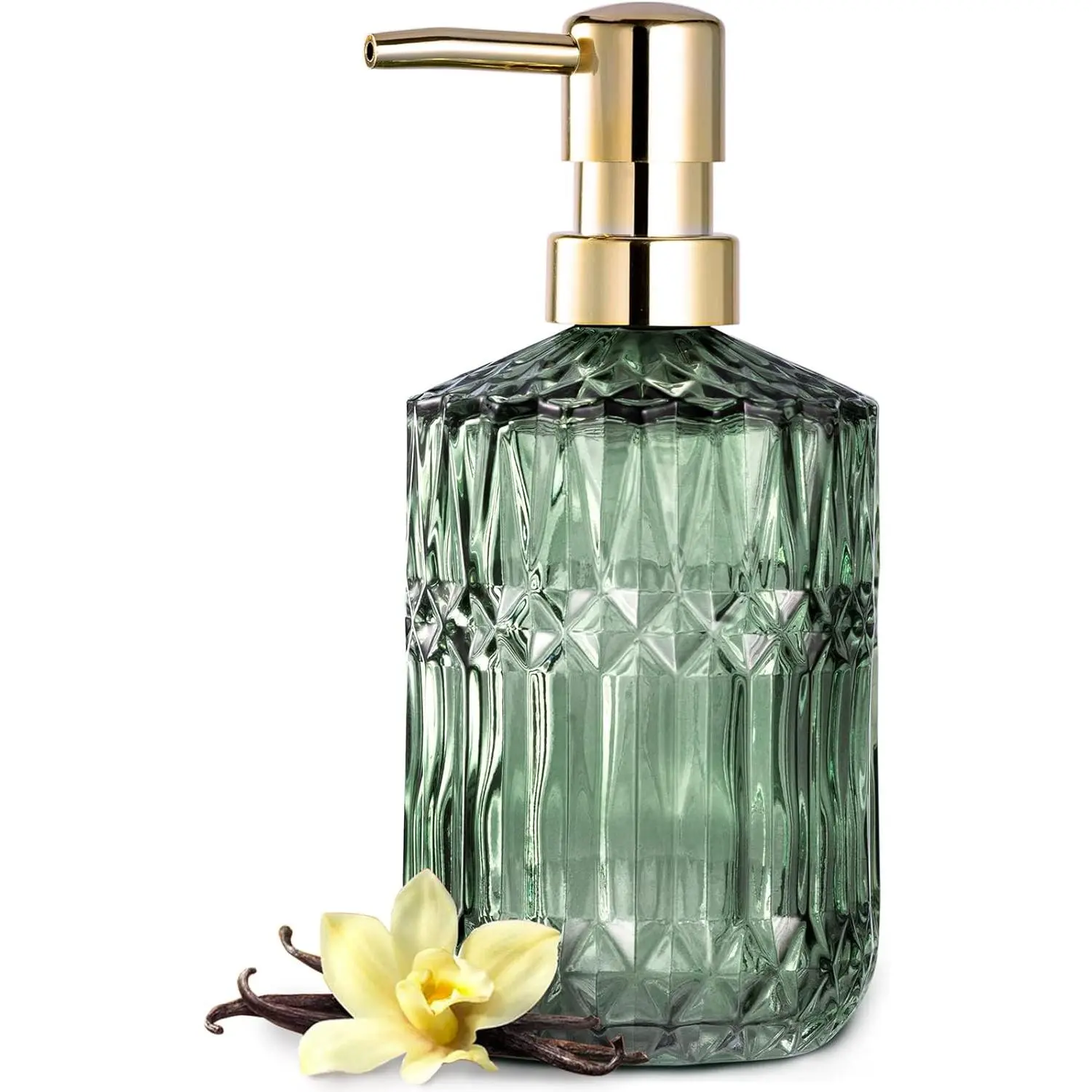 Clear Glass Soap Dispenser with ABS Plastic Pump, Crystal Lotion Dispensers for Kitchen Sink, Bathroom (Green)