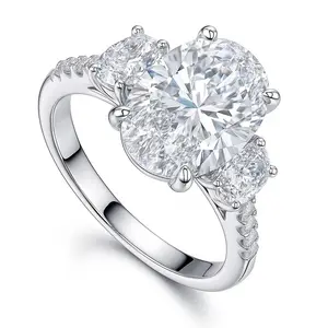 BERRICLE Sterling Silver 3-Stone Engagement Rings Statement for Women, 5.5 Carat Oval Cut Cubic Zirconia CZ Ring