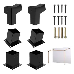 Heavy Alloy Steel Wallmount Pergola Kit for 4 “x 4” ( Actual 3.6“ X 3.6” ) Lumber , 6pcs (2pcs 3-Way15° Brackets  , 4pcs Base) Bracket Woodworks DIY, Suitable for Backyard, Gardens, Patio and Metal Gazebo Kits
