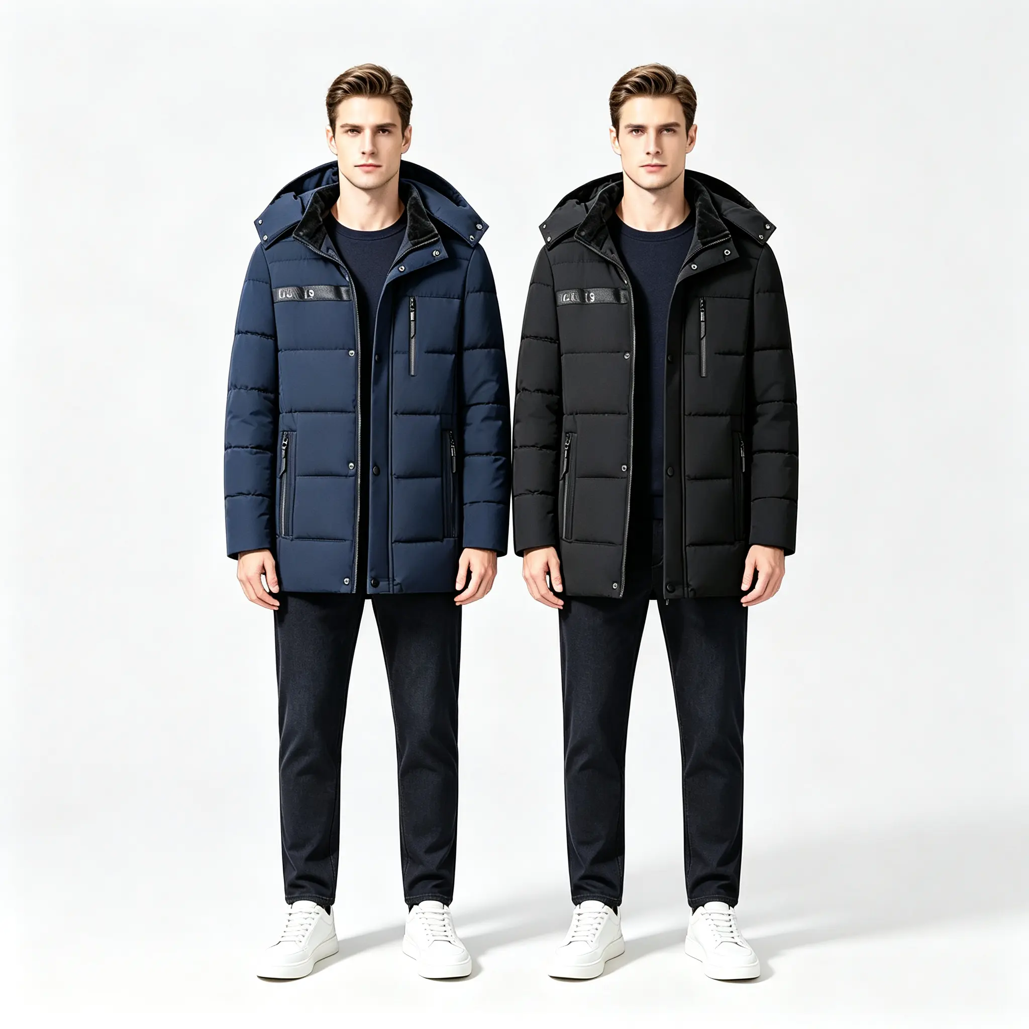 Men’s 2-Piece Warm Winter Parka Set, Long-Length Parka with Detachable Hood, Mid-Length Windproof Jacket with Multiple Zippered Pockets, 2-Color Options, Ideal for Cold-Weather Weekend Outdoor Wear