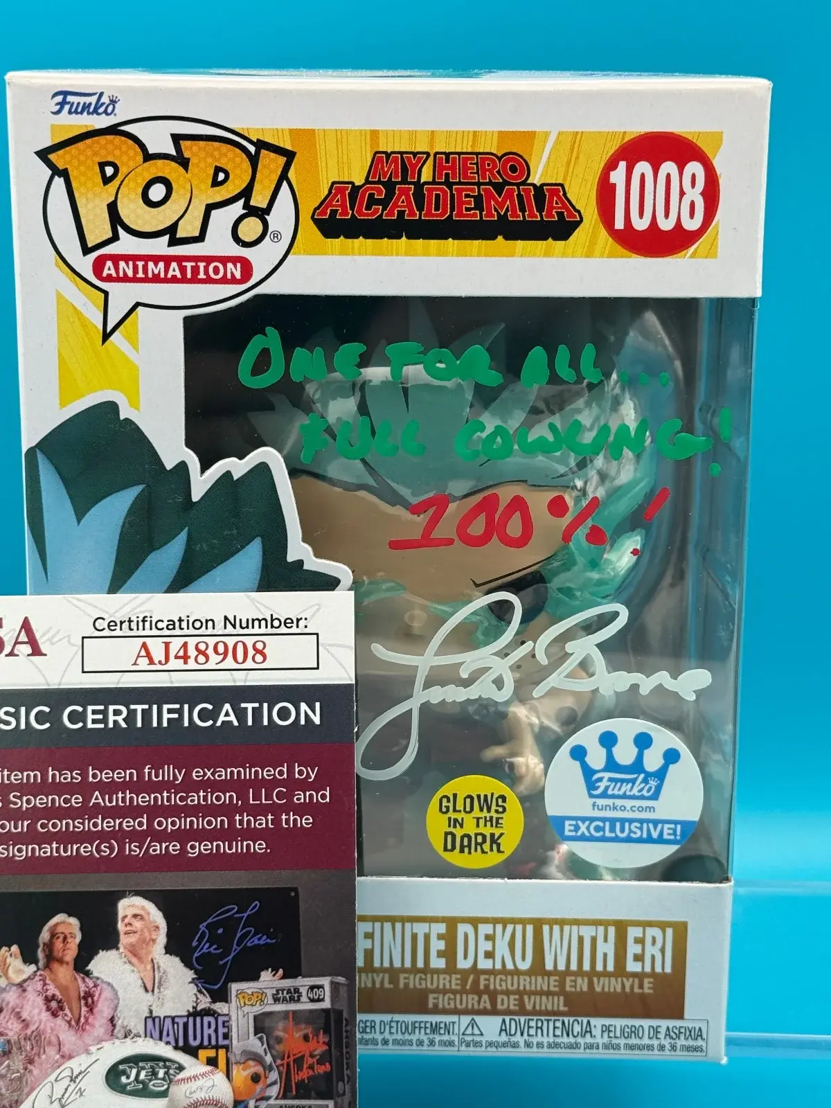 Justin Briner signed Infinite Deku glow in the dark Funko pop 1008 JSA COA