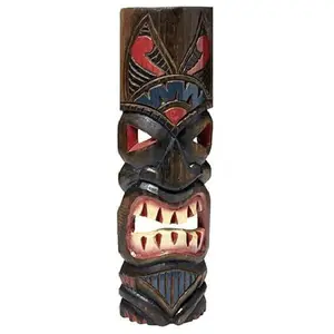 20" HAND CARVED TIKI MASK HAWAIIAN POLYNESIAN WALL ART TRIBAL BAR TROPICAL