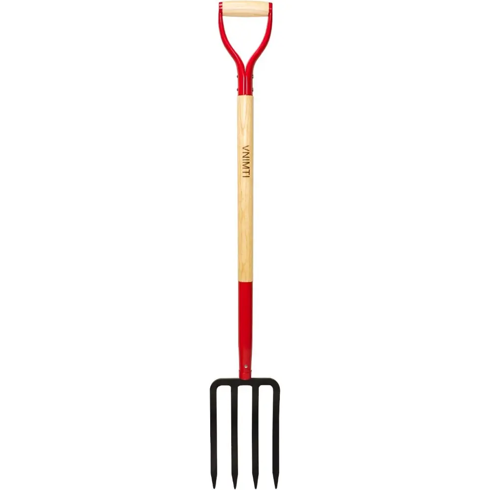Garden Fork, 4-Tine Spading Fork, Compost Fork, Steel Digging Fork, 45 Inch, Steel Y-Grip, Wooden Handle