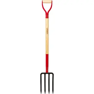 Garden Fork, 4-Tine Spading Fork, Compost Fork, Steel Digging Fork, 45 Inch, Steel Y-Grip, Wooden Handle