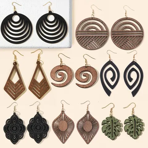 Wooden Hollow Out Design Dangle Earrings, Statement Earrings Set, Versatile Earrings, Fashion, Stylish Jewelry for Party, Daily Clothing Decor, Trendy All-match & Exquisite Jewelry for Birthday Gift