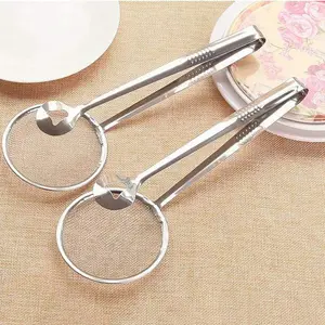 Stainless Steel Fine Mesh Tongs Oil Filter Spoon 2 in 1 Oil Strainer Oil Skimmer Colander with Clip for Multifunctional Oil Frying Filter