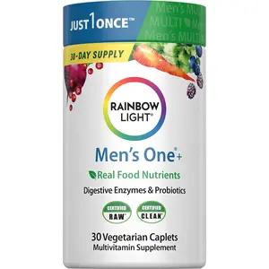 Rainbow Light Mens Multivitamin One + | 30 Caplets | Real Food Nutrients, Digestive Enzymes & Probiotics