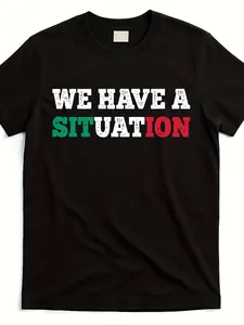 Men's & Women's Italian Flag T-Shirt - New Jersey Shore "We Have a Situation" Graphic, 220gsm Pure Cotton Retro Casual Tee for Garden State Pride, Italian Heritage Apparel