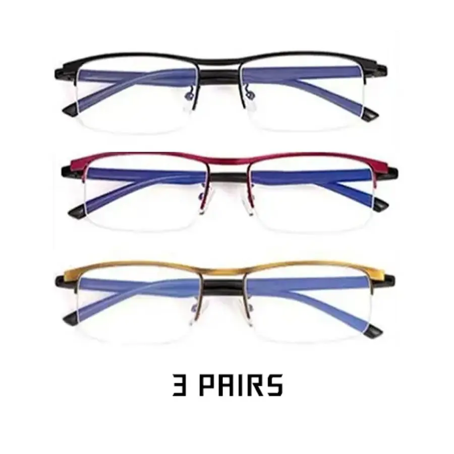 Unisex Business-Style Semi-Frame Presbyopic Reading Glasses, 3-Color Set, Comfortable Nose Bridge, Lightweight Design, High Clarity Lenses