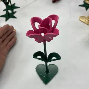 Medium Metal Rose Decorative Flower - All Year Round Home Decor for Bathroom, Kitchen Artificial Floral Accent