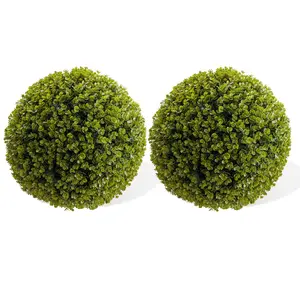 Garvee Artificial Topiary Ball Set of 2 Artificial Plant Cedar Topiary Balls with Hanging Chains Ornamental Globe Shaped Potted Garden Shrub