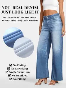 Women's High Waist Zipper Loose Fit Denim Jeans, Wide Leg Jeans with Pockets, Casual Style, All Seasons Wear, Casual Loose Pants, Christmas style