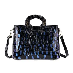 Croco Embossed Faux Leather Crossbody Bag with Round Double Handle