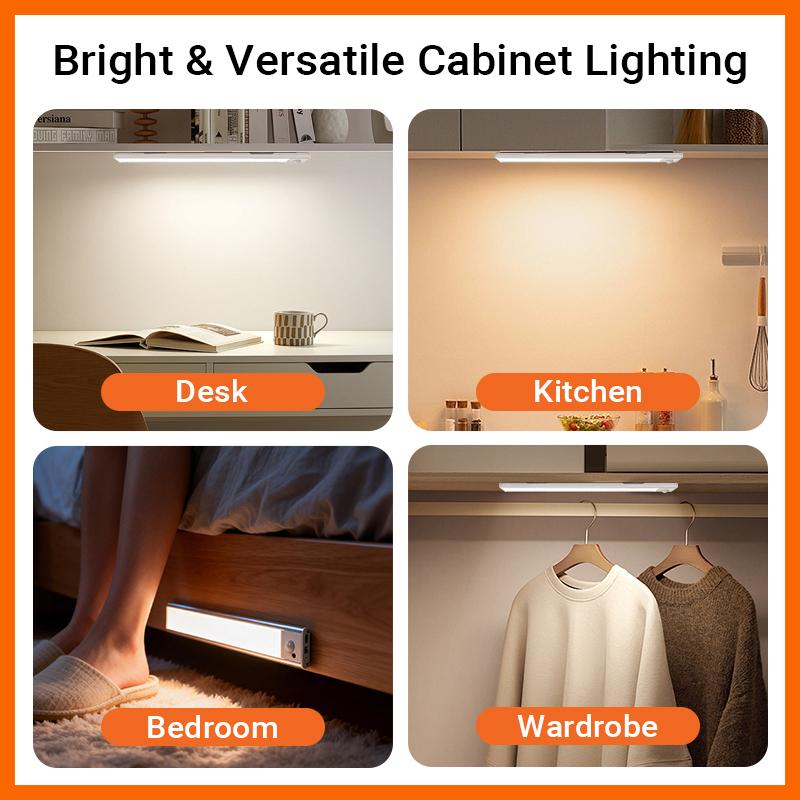 Under Cabinet Lighting, 11.81in Motion Sensor Light Indoor Rechargeable, Closet Lights Battery Operated for Kitchen Cabinets, Shelves, Walls (