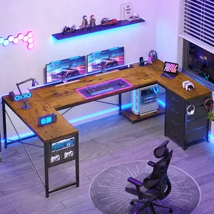 SEDETA 67" U Shaped Desk with 4 Fabric Drawers, Reversible Corner Computer Desk with Power Outlet & CPU Shelf, L Shaped Office Desk with Pegboard for Home Office