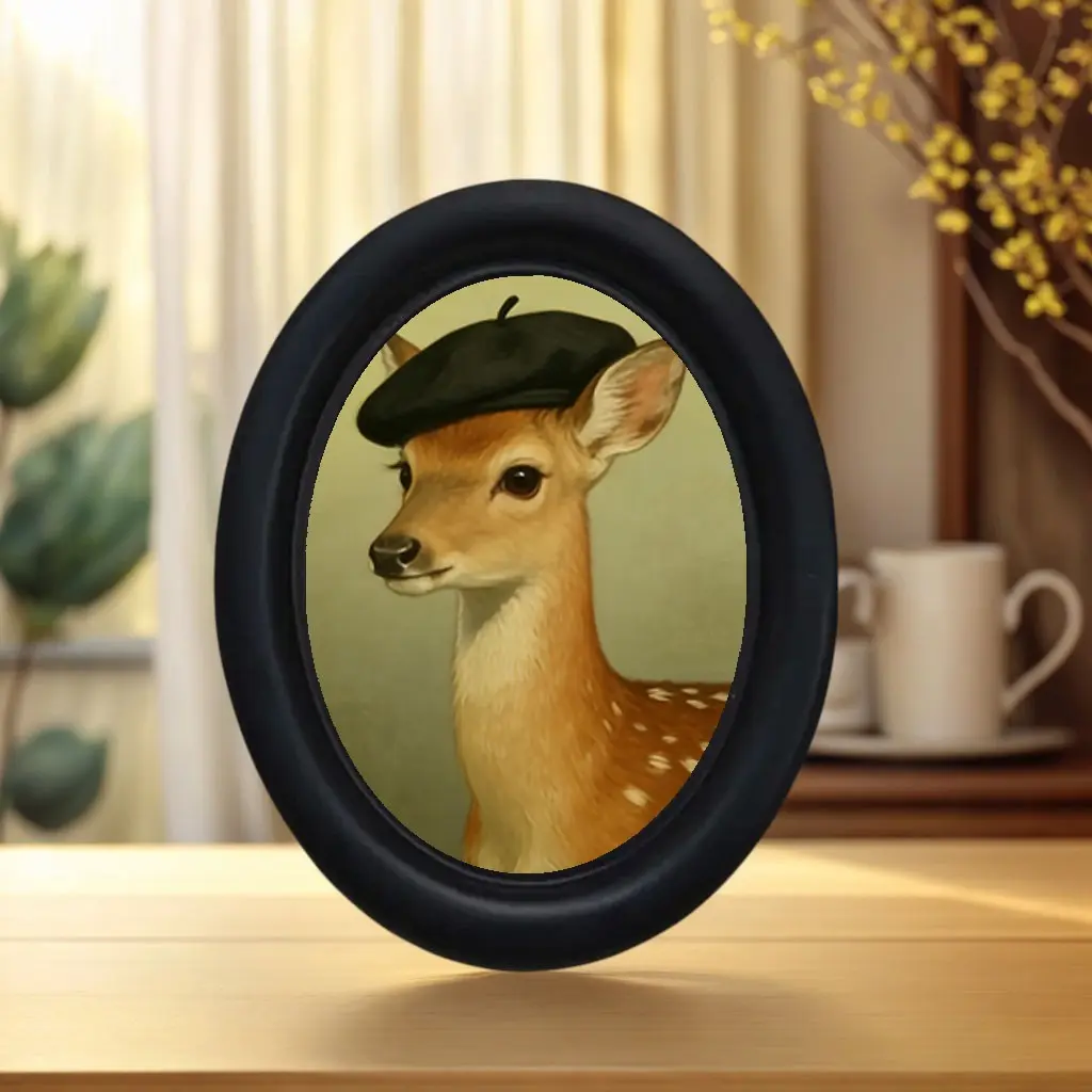 Vintage Art Style Beret Hat Deer Pattern Home Decor Home Ornament, Perfect for Halloween Christmas Thanksgiving Office Wall Decoration, Home Decor Ornaments