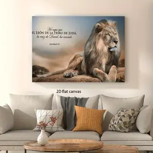 1pc Lion of Judah Wall Art Canvas - Spanish-Text Inspirational Christian Decor, Framed Wrapped Canvas with High-Quality Print, Ready to Hang for Living Room, Bedroom, Office - Ideal Gift for Home Decor, Lion Wall Decor, Rich Color Palette, 2D Fla