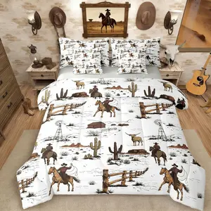 Feelyou 7-Piece Western Cowboy Microfiber Bedding Set - Rustic Ranch Southwestern Comforter, Sheets, Vintage Farmhouse Cabin Bedding, Decorative Bedding Set