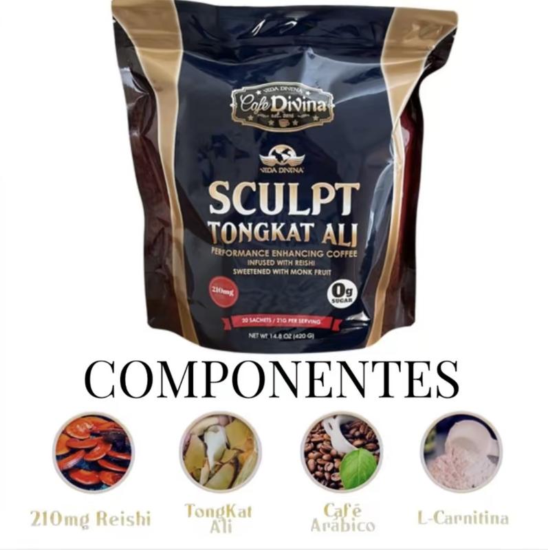 Sculpt Tongkat Ali Performance Enhancing Coffee Infused with Reishi Sweetened with Monk Fruit 210mg Reishi Spores 20 Sachets 14.8oz Beverage Antioxidant Healthy Lifestyl