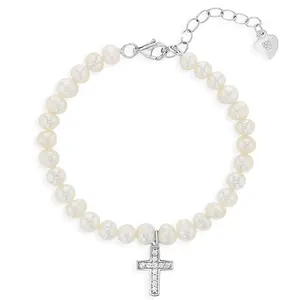 5" Cultured Pearl with Cross Baby / Toddler Bracelet Extension - Sterling Silver