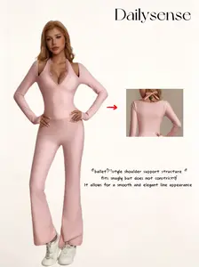 Women Workout Scrunch Flare Jumpsuits Lace Deep V Hanging Neck Halter Backless Butt Lift Gym Yoga Jumpsuits