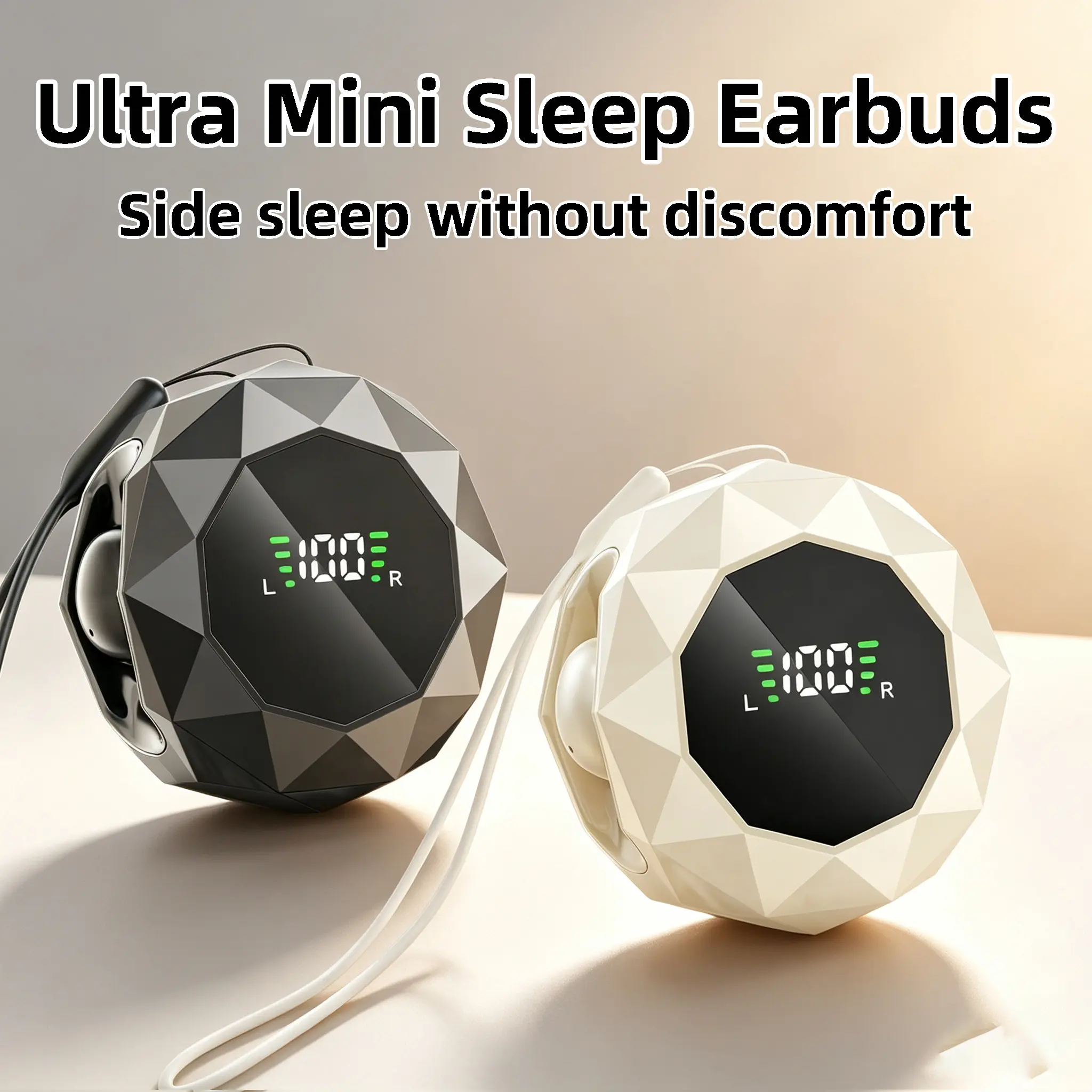 Ultra-Mini Invisible Bluetooth Sleep Earbuds, Ergonomic Fit to Reduce Ear Burden, All-Night Comfort for Side Sleeping, Well-Balanced Transparent Sound, Digital Display Charging Case, Ideal for Leisure Travel & Office Midday Breaks