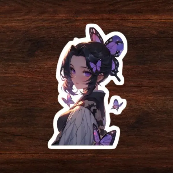 Aesthetic Shinobu Kocho Sticker, Waterproof Anime Vinyl Decal for Laptop, Car, Skateboard, Water Bottle, Cute Demon Inspired Manga Sticker Gift for Otaku and Anime Lovers