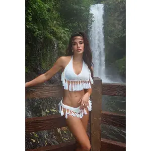Jessica Bara Canry Crochet Fringe Bikini Set