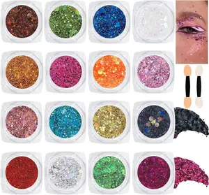 Colors Chunky Fine Mixed Holographic Glitter Gel Set for Face and Body Makeup Festival Party Sparkle Glitter Gel Decoration Rave Accessories